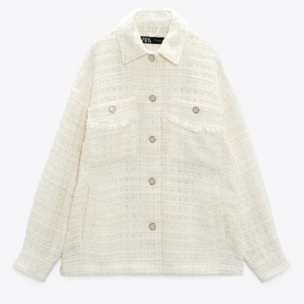 Zara Off-White Tweed Button-Up Jacket